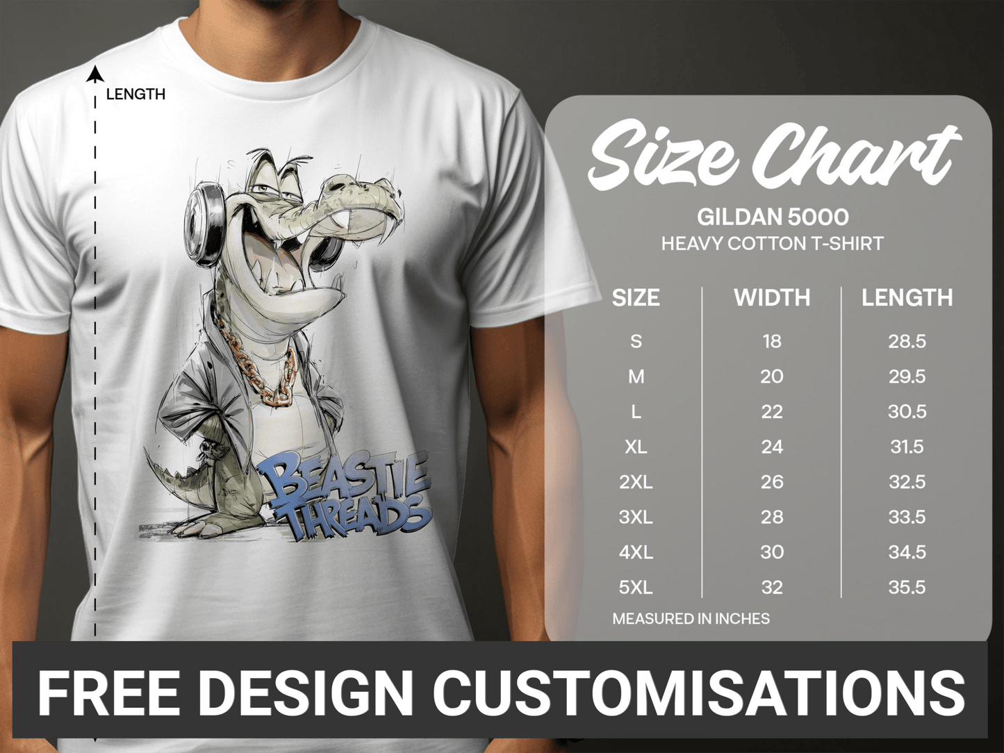 RMA APPAREL Alligator T-Shirt, Sizes S to 5XL, Crocodile Unisex Tee - Beastie Threads White T-Shirt - RMA APPAREL - Roclla Media Apparel Store