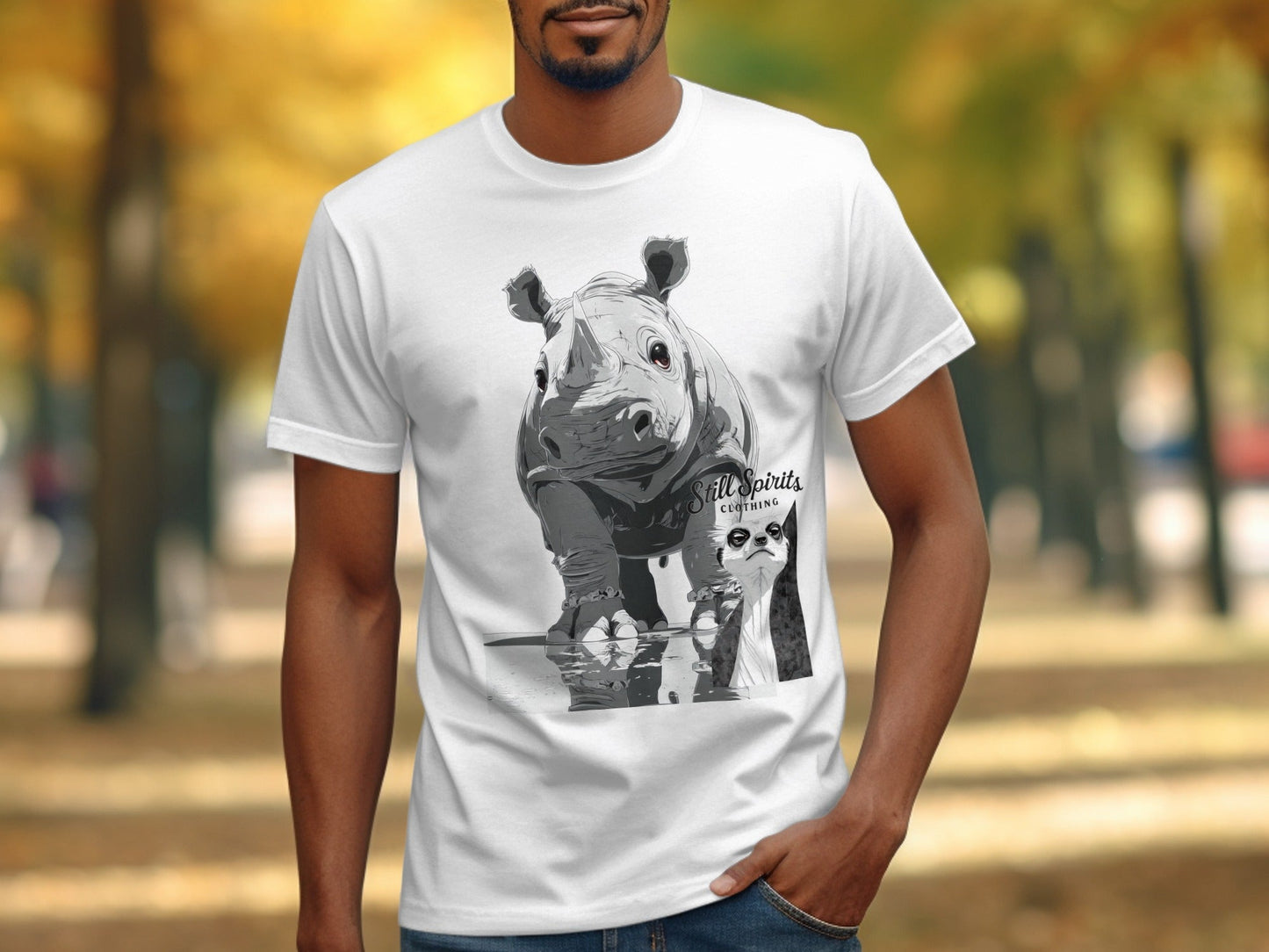 RMA APPAREL Baby Rhino Meerkat Wildlife Design S to 5XL T-Shirt - Still Spirits White T-Shirt - RMA APPAREL - Roclla Media Apparel Store