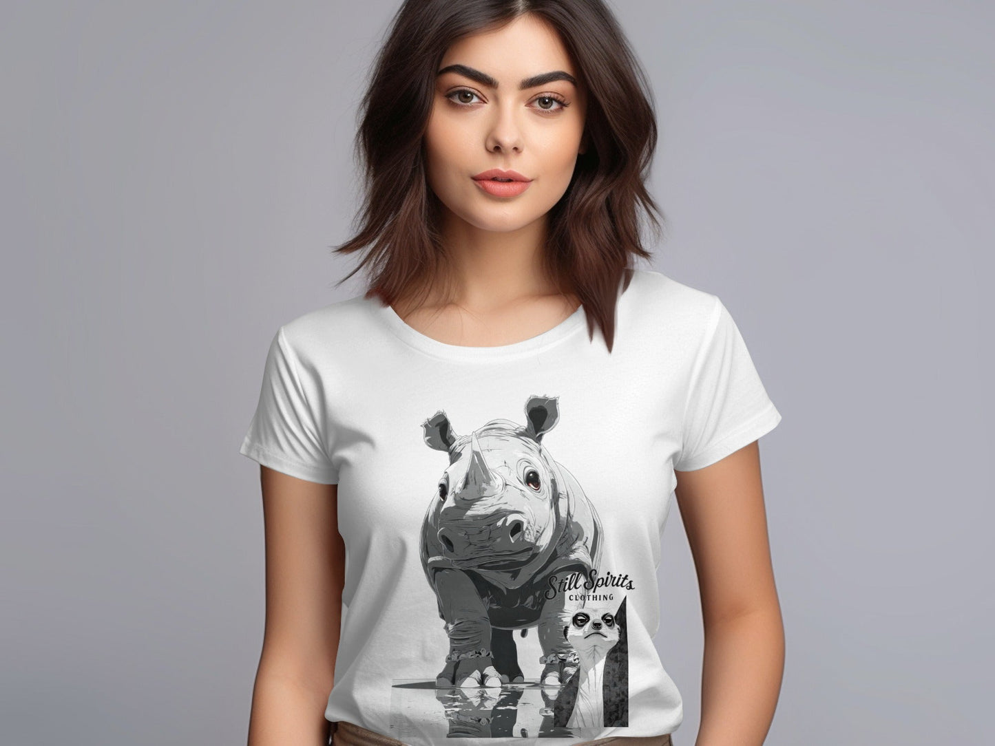 RMA APPAREL Baby Rhino Meerkat Wildlife Design S to 5XL T-Shirt - Still Spirits White T-Shirt - RMA APPAREL - Roclla Media Apparel Store