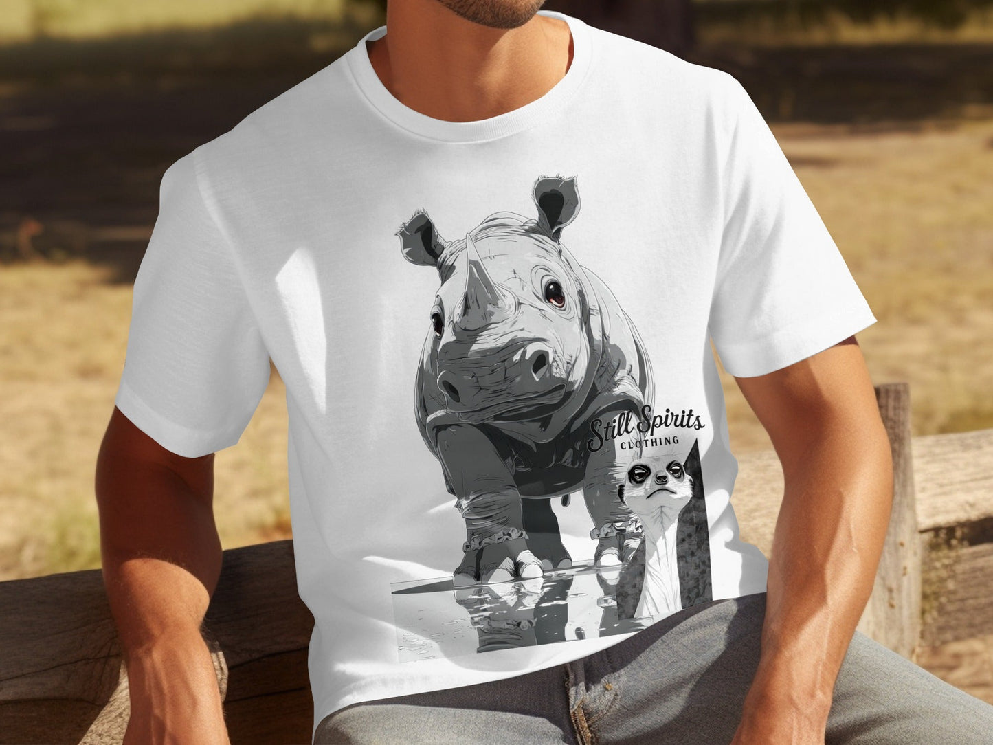 RMA APPAREL Baby Rhino Meerkat Wildlife Design S to 5XL T-Shirt - Still Spirits White T-Shirt - RMA APPAREL - Roclla Media Apparel Store