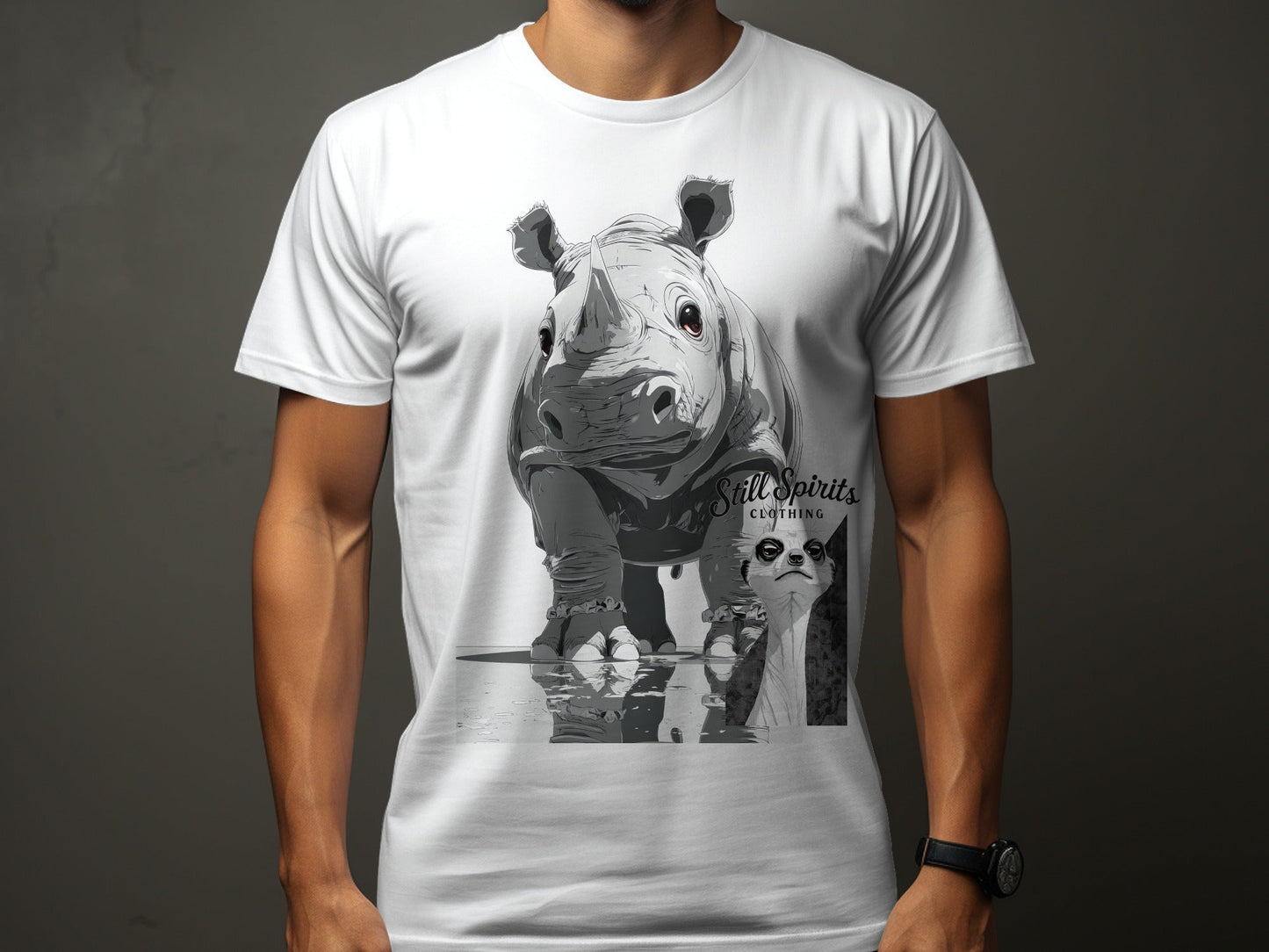 RMA APPAREL Baby Rhino Meerkat Wildlife Design S to 5XL T-Shirt - Still Spirits White T-Shirt - RMA APPAREL - Roclla Media Apparel Store