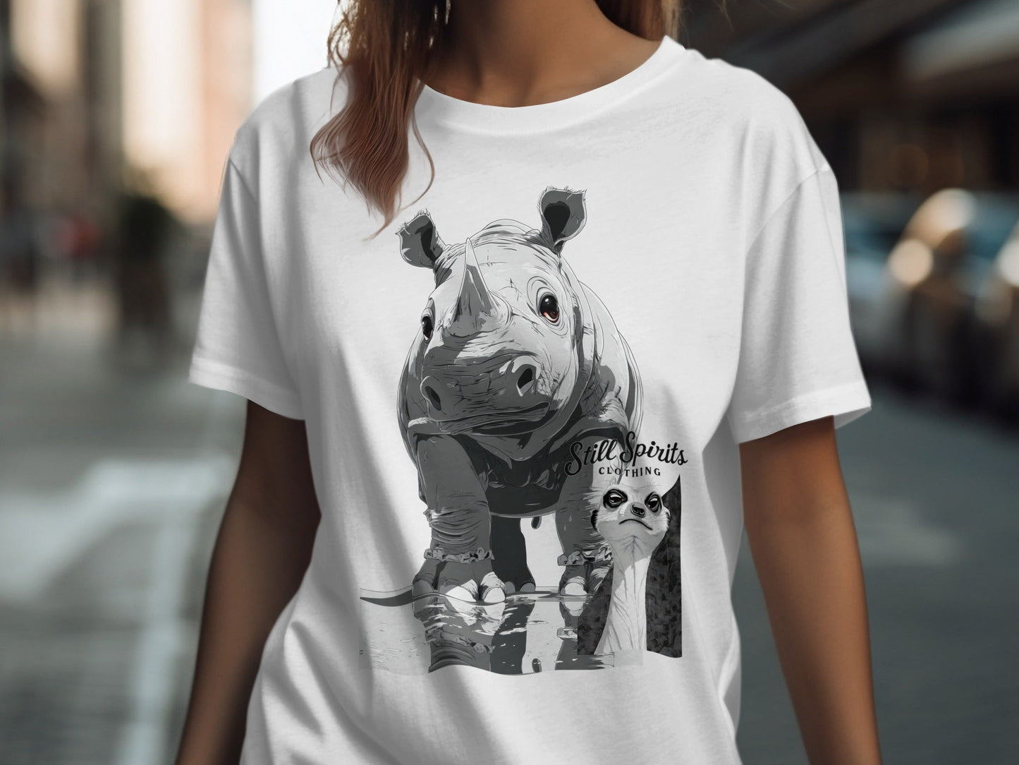 RMA APPAREL Baby Rhino Meerkat Wildlife Design S to 5XL T-Shirt - Still Spirits White T-Shirt - RMA APPAREL - Roclla Media Apparel Store