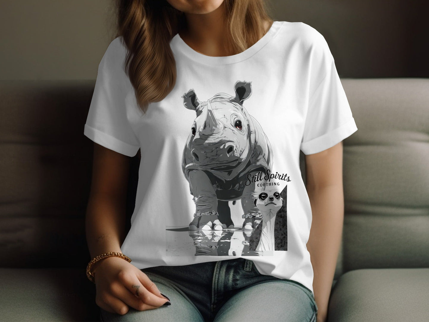 RMA APPAREL Baby Rhino Meerkat Wildlife Design S to 5XL T-Shirt - Still Spirits White T-Shirt - RMA APPAREL - Roclla Media Apparel Store