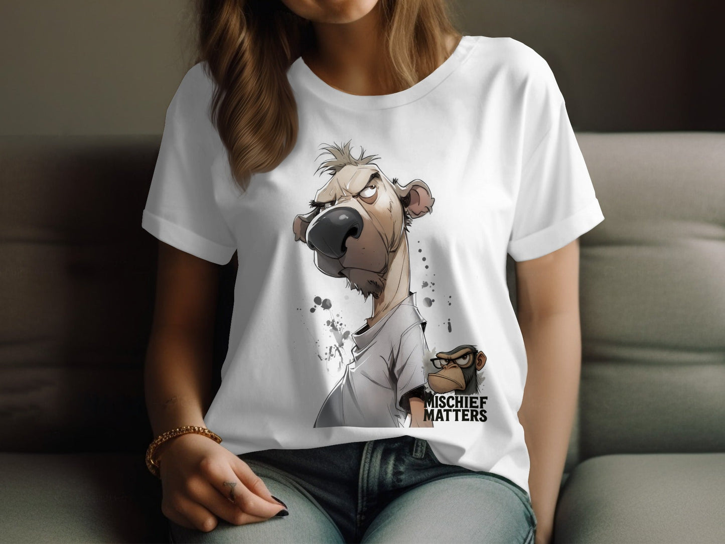 RMA APPAREL Bear T-Shirt S - 5XL, Cartoon Animal Tee, Unisex Shirt - Mischief Matters White T-shirt - RMA APPAREL - Roclla Media Apparel Store
