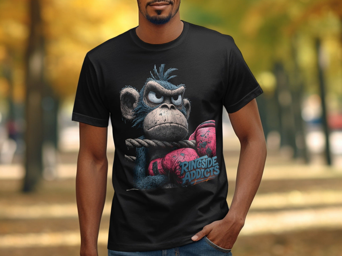 RMA APPAREL Boxer Monkey Ringside Addicts Mens Sizes T-Shirt - Ringside Addicts White T-Shirt - RMA APPAREL - Roclla Media Apparel Store