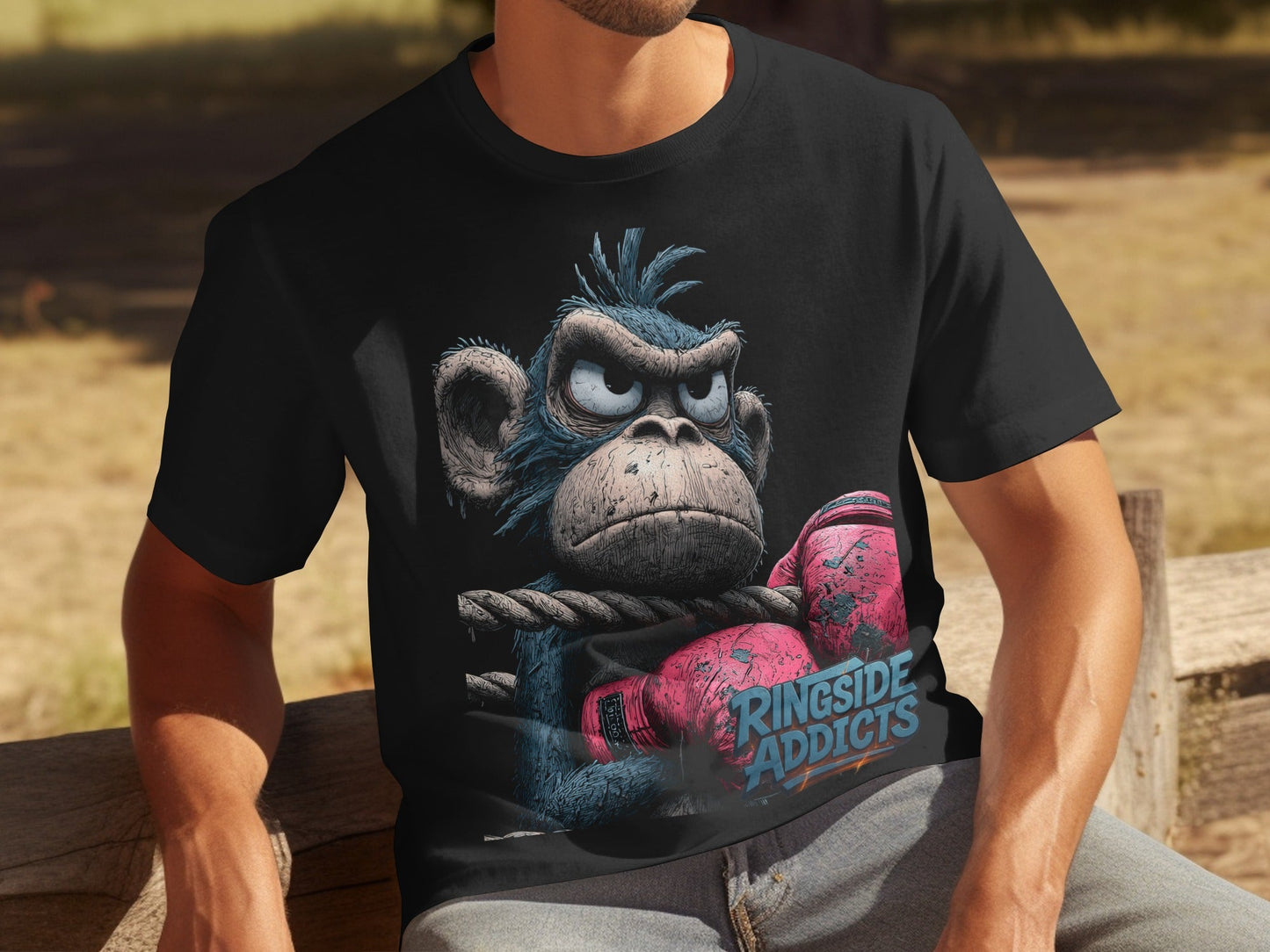 RMA APPAREL Boxer Monkey Ringside Addicts Mens Sizes T-Shirt - Ringside Addicts White T-Shirt - RMA APPAREL - Roclla Media Apparel Store