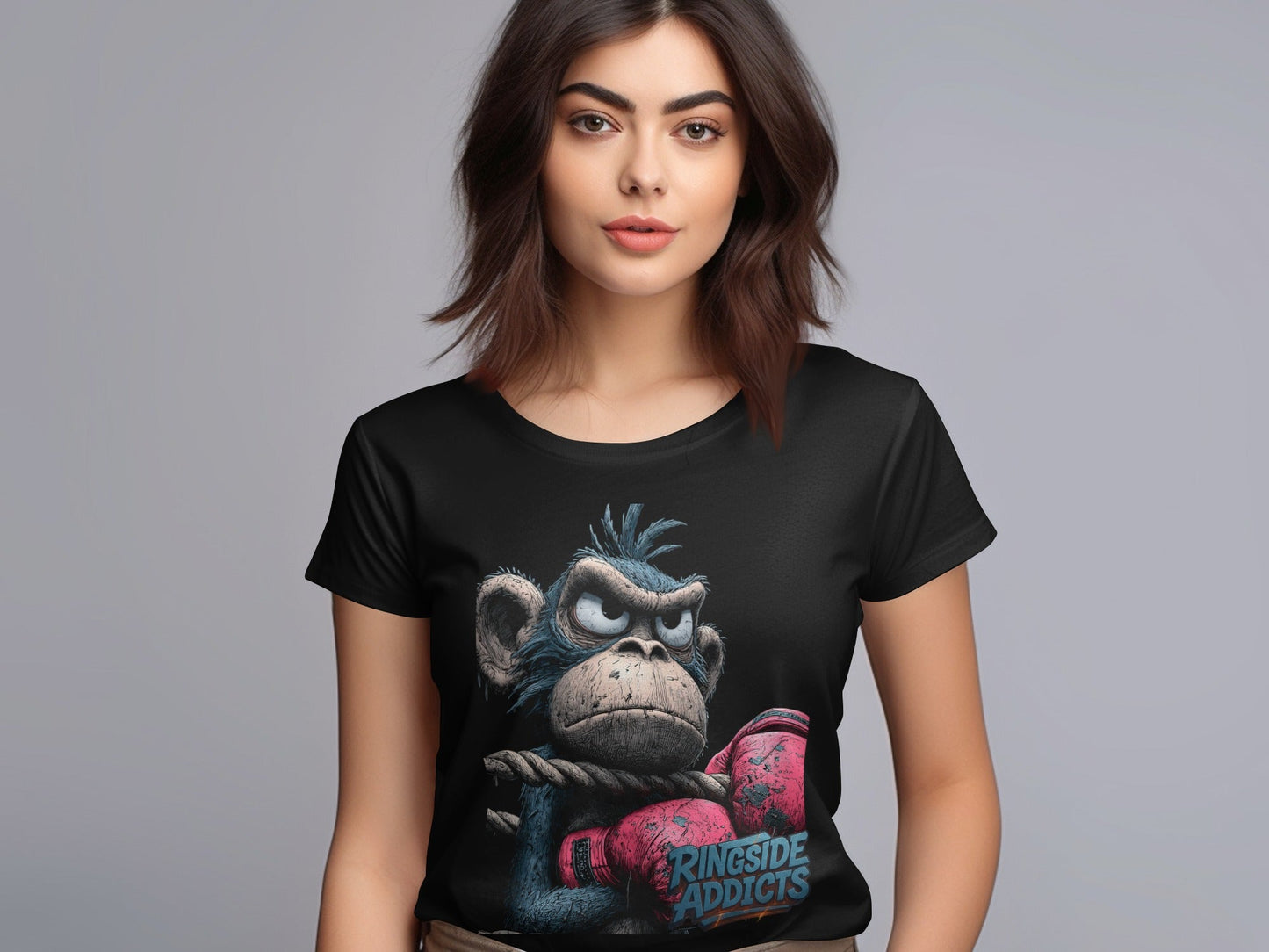 RMA APPAREL Boxer Monkey Ringside Addicts Mens Sizes T-Shirt - Ringside Addicts White T-Shirt - RMA APPAREL - Roclla Media Apparel Store