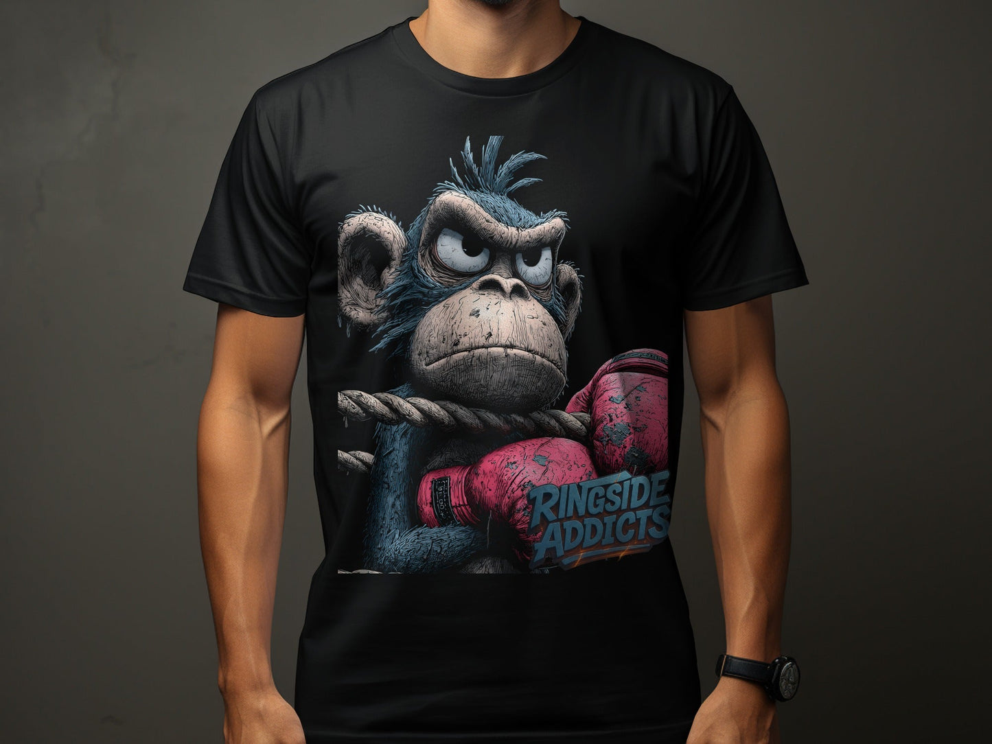 RMA APPAREL Boxer Monkey Ringside Addicts Mens Sizes T-Shirt - Ringside Addicts White T-Shirt - RMA APPAREL - Roclla Media Apparel Store