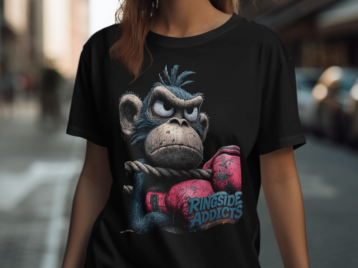 RMA APPAREL Boxer Monkey Ringside Addicts Mens Sizes T-Shirt - Ringside Addicts White T-Shirt - RMA APPAREL - Roclla Media Apparel Store