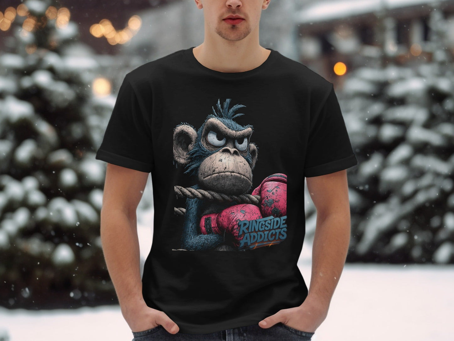 RMA APPAREL Boxer Monkey Ringside Addicts Mens Sizes T-Shirt - Ringside Addicts White T-Shirt - RMA APPAREL - Roclla Media Apparel Store