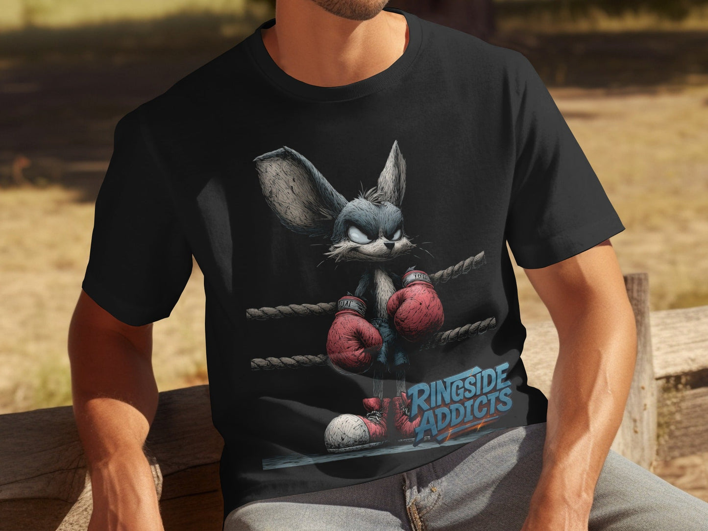 RMA APPAREL Boxing Bunny in Ring Unisex Wildlife T-Shirt - Ringside Addicts White T-Shirt - RMA APPAREL - Roclla Media Apparel Store