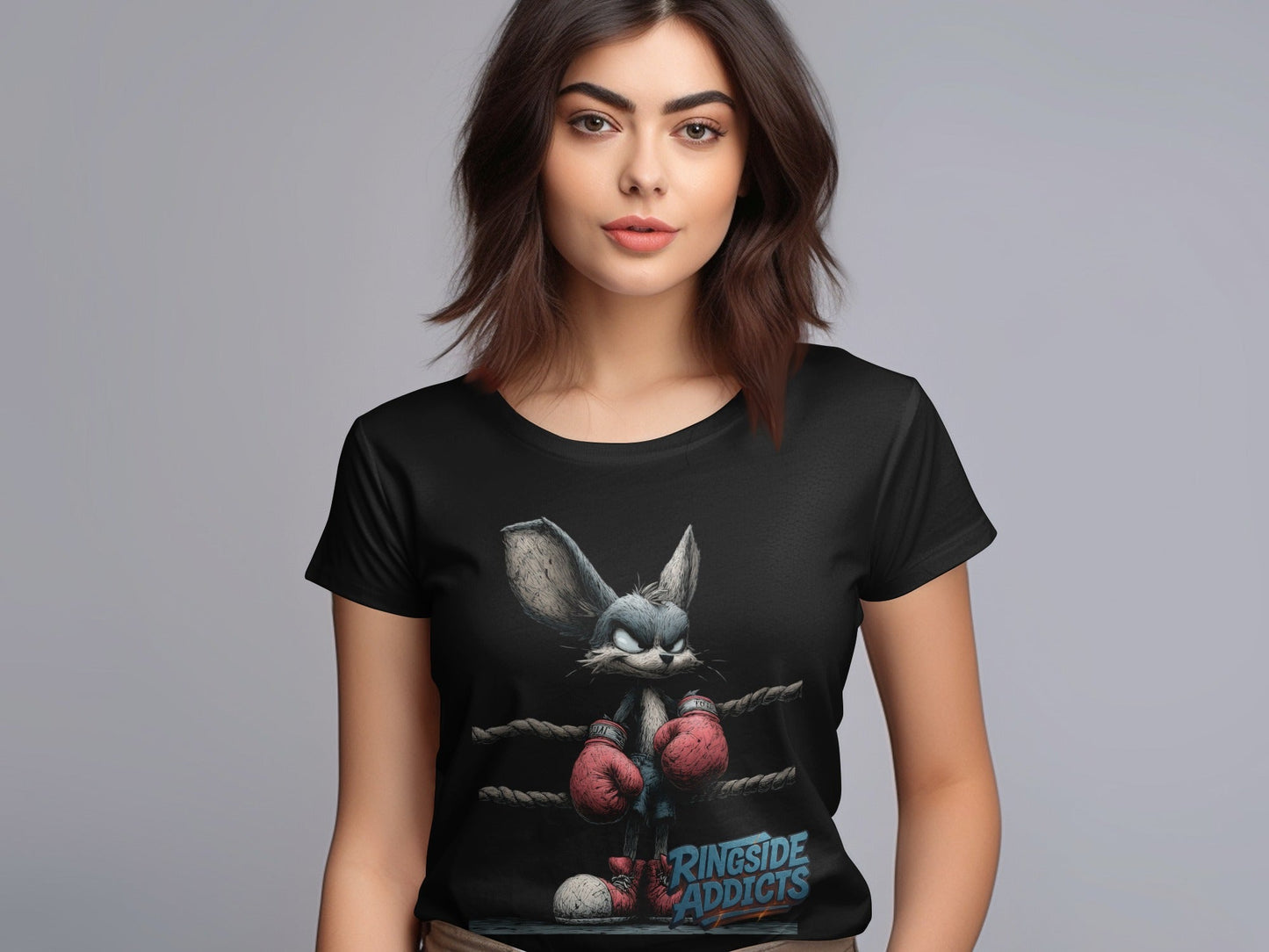 RMA APPAREL Boxing Bunny in Ring Unisex Wildlife T-Shirt - Ringside Addicts White T-Shirt - RMA APPAREL - Roclla Media Apparel Store