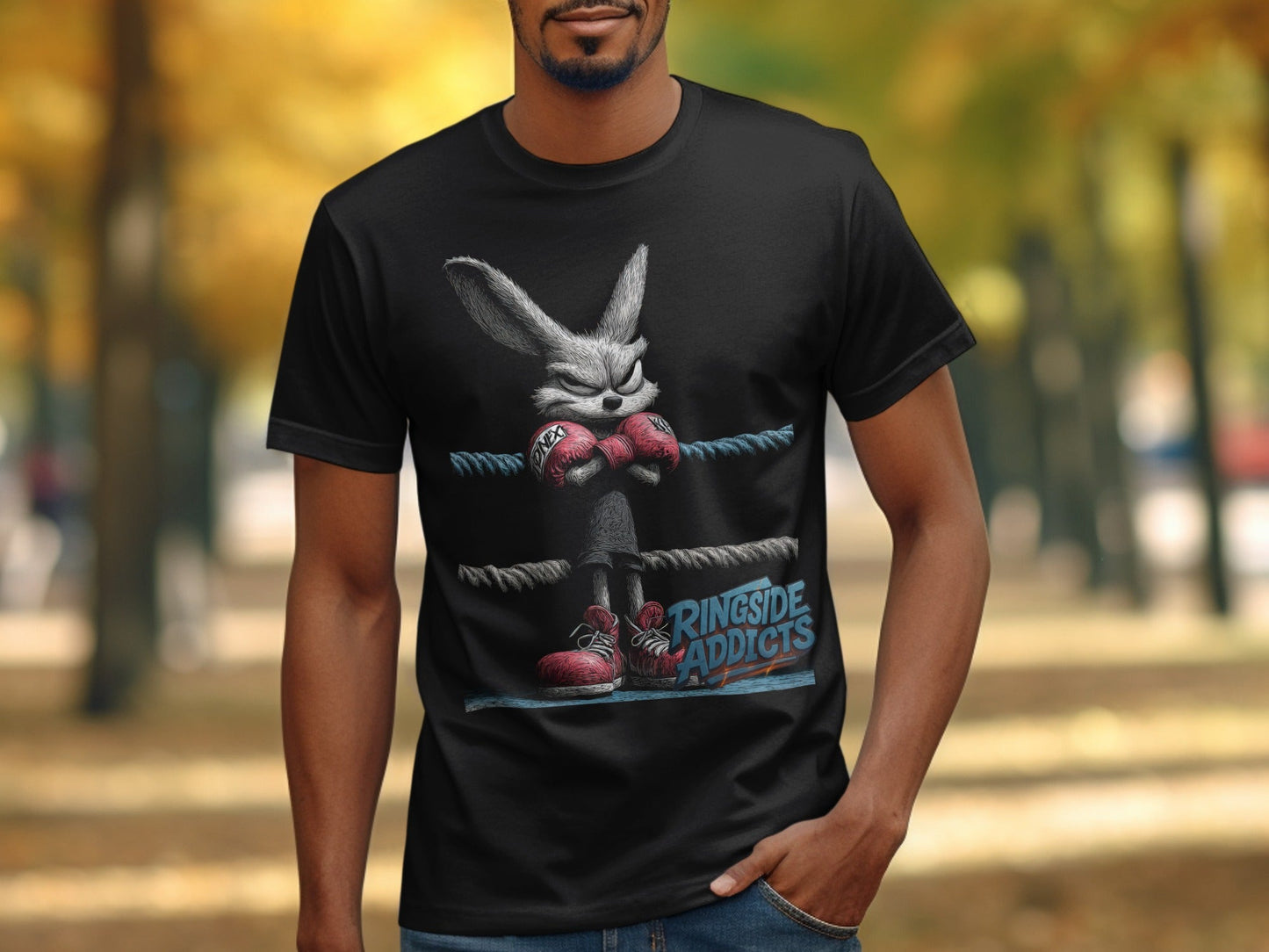 RMA APPAREL Boxing Bunny Wildlife Unisex T-Shirt Sizes S to 5XL T-Shirt - Ringside Addicts White T-Shirt - RMA APPAREL - Roclla Media Apparel Store