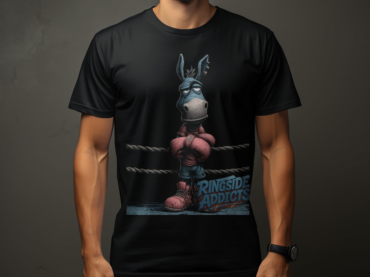 RMA APPAREL Boxing Donkey Sizes S to 5XL Mens Unisex T-Shirt - Ringside Addicts White T-Shirt - RMA APPAREL - Roclla Media Apparel Store