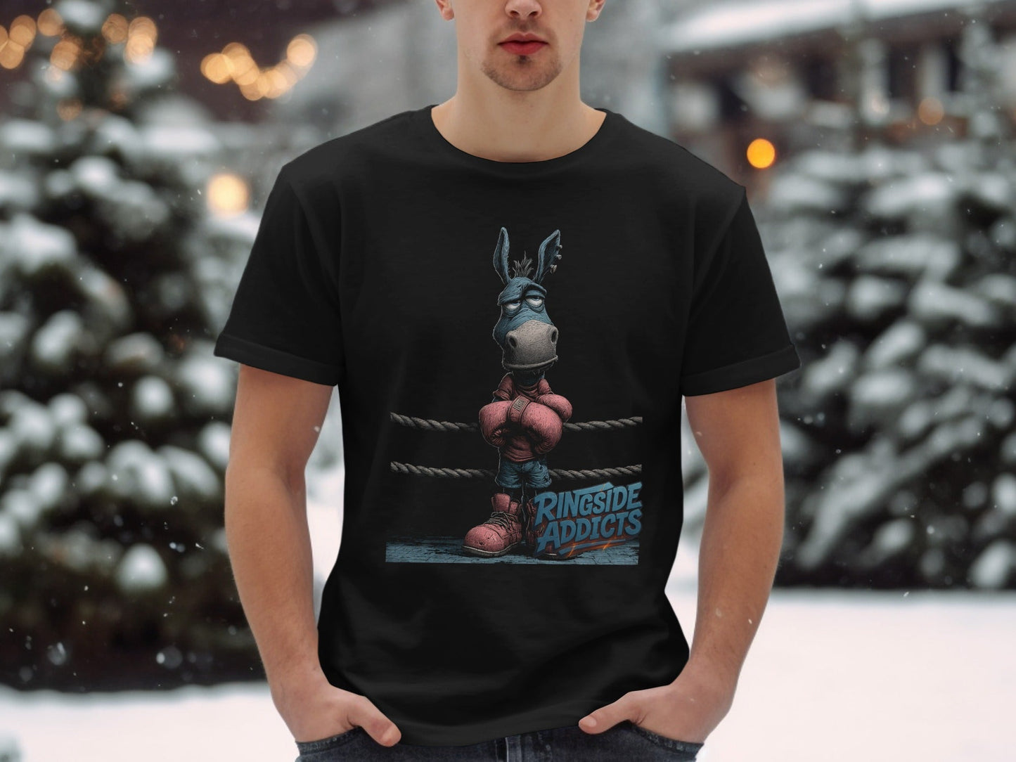 RMA APPAREL Boxing Donkey Sizes S to 5XL Mens Unisex T-Shirt - Ringside Addicts White T-Shirt - RMA APPAREL - Roclla Media Apparel Store