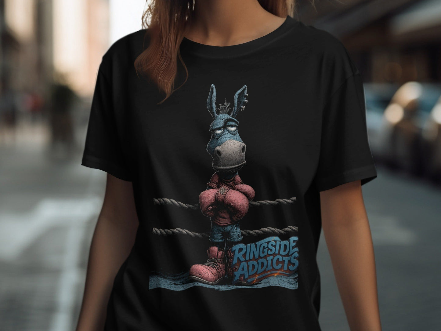 RMA APPAREL Boxing Donkey Sizes S to 5XL Mens Unisex T-Shirt - Ringside Addicts White T-Shirt - RMA APPAREL - Roclla Media Apparel Store