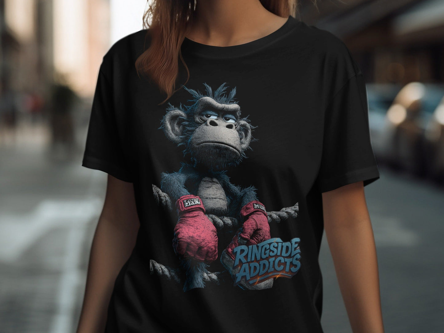 RMA APPAREL Boxing Gorilla Illustration Unisex T-Shirt - Ringside Addicts White T-Shirt - RMA APPAREL - Roclla Media Apparel Store