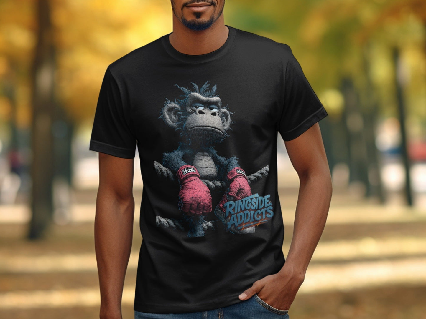 RMA APPAREL Boxing Gorilla Illustration Unisex T-Shirt - Ringside Addicts White T-Shirt - RMA APPAREL - Roclla Media Apparel Store