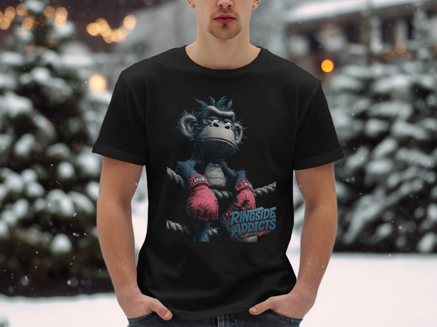 RMA APPAREL Boxing Gorilla Illustration Unisex T-Shirt - Ringside Addicts White T-Shirt - RMA APPAREL - Roclla Media Apparel Store
