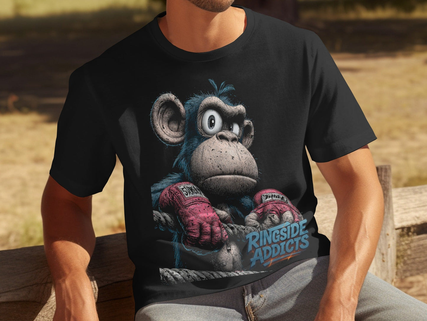 RMA APPAREL Boxing Monkey Unisex T-Shirt Sizes S to 5XL T-Shirt - Ringside Addicts White T-Shirt - RMA APPAREL - Roclla Media Apparel Store