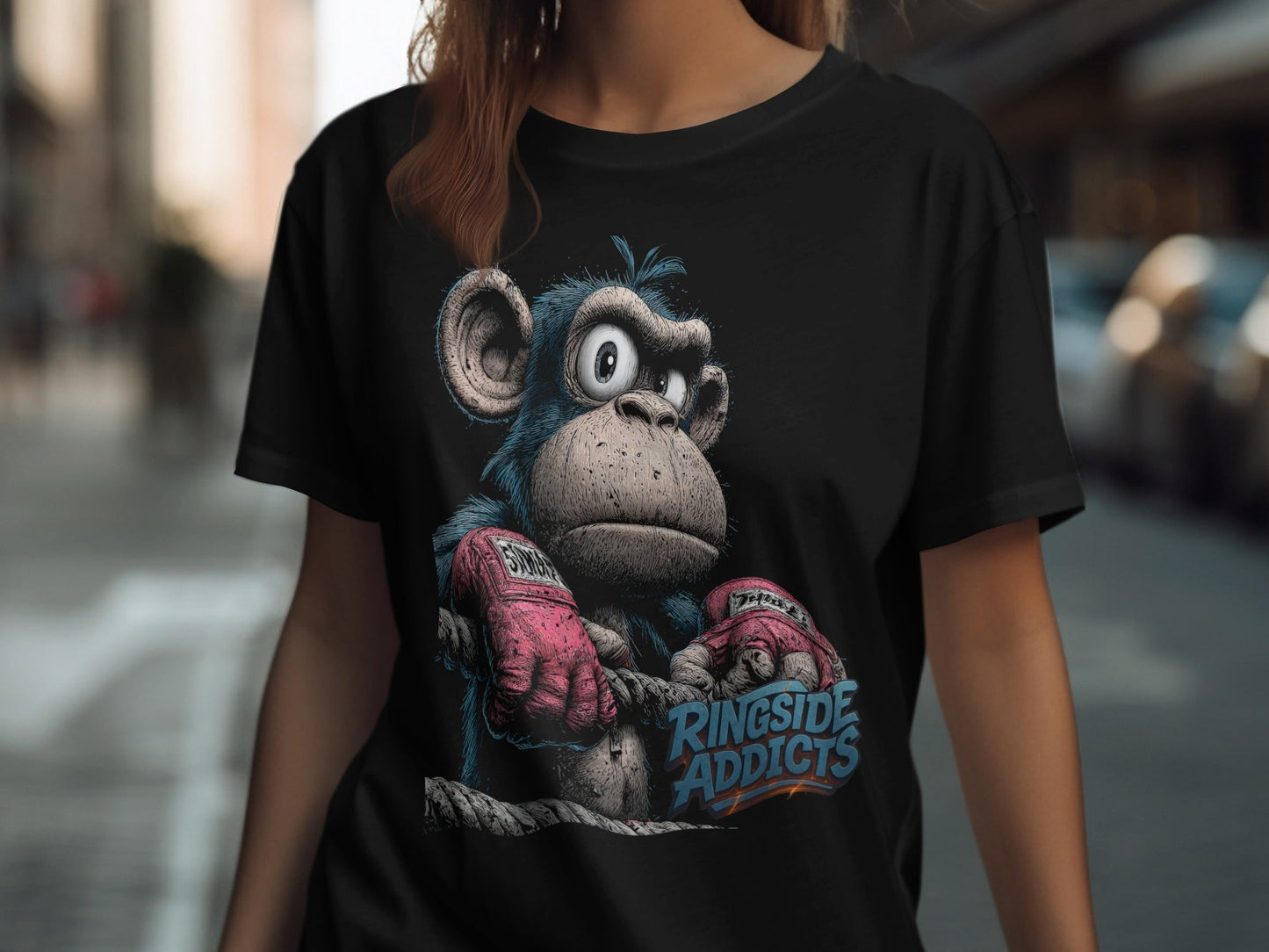 RMA APPAREL Boxing Monkey Unisex T-Shirt Sizes S to 5XL T-Shirt - Ringside Addicts White T-Shirt - RMA APPAREL - Roclla Media Apparel Store