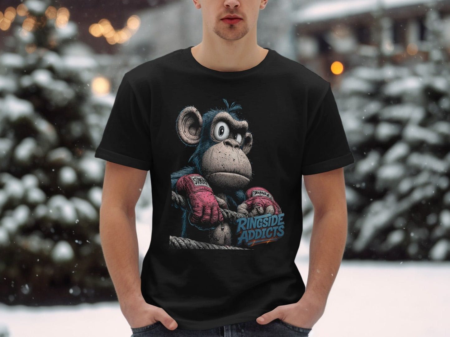 RMA APPAREL Boxing Monkey Unisex T-Shirt Sizes S to 5XL T-Shirt - Ringside Addicts White T-Shirt - RMA APPAREL - Roclla Media Apparel Store