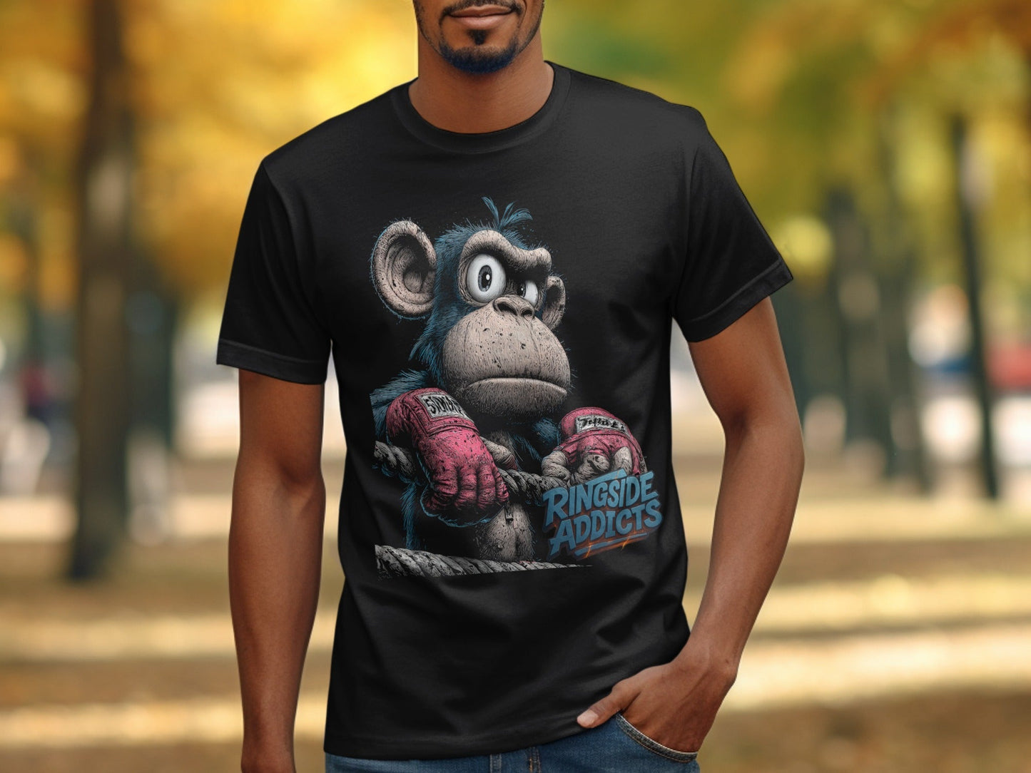 RMA APPAREL Boxing Monkey Unisex T-Shirt Sizes S to 5XL T-Shirt - Ringside Addicts White T-Shirt - RMA APPAREL - Roclla Media Apparel Store