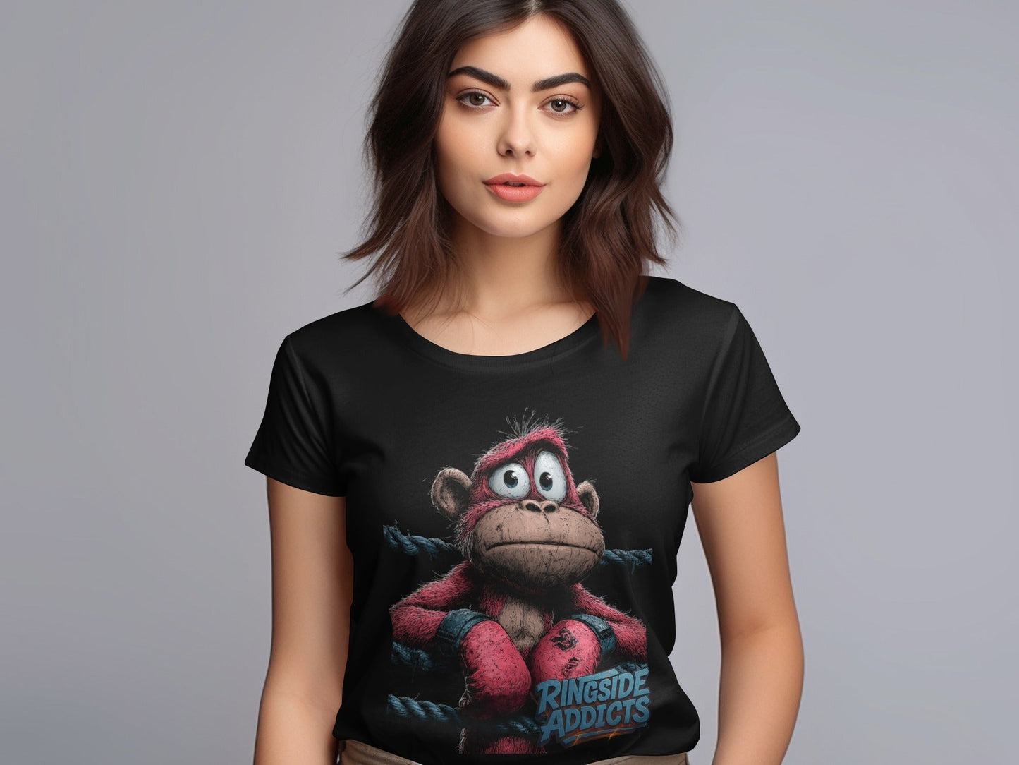RMA APPAREL Boxing Monkey Wildlife Mens Unisex Sizes T-Shirt - Ringside Addicts White T-Shirt - RMA APPAREL - Roclla Media Apparel Store