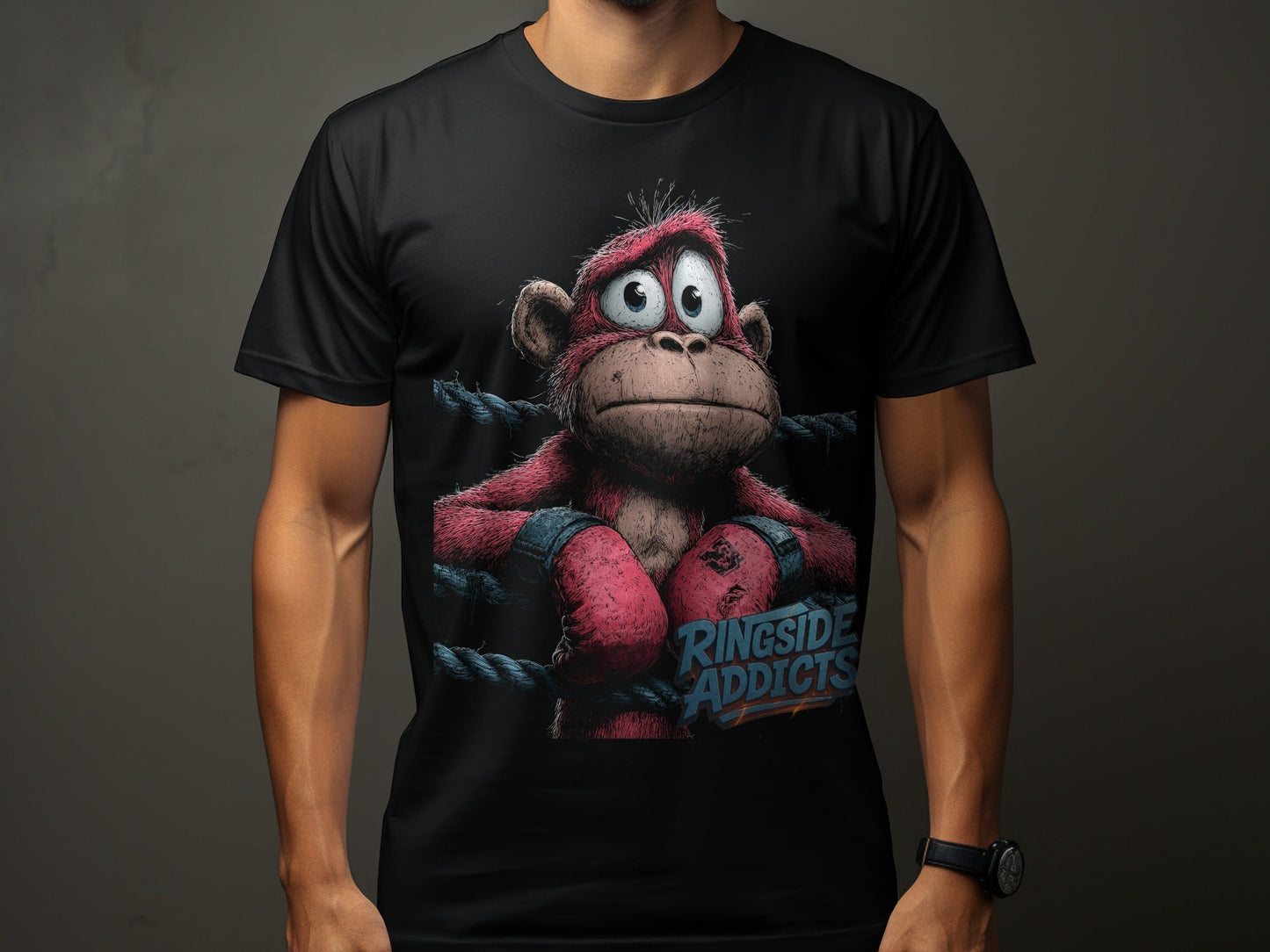 RMA APPAREL Boxing Monkey Wildlife Mens Unisex Sizes T-Shirt - Ringside Addicts White T-Shirt - RMA APPAREL - Roclla Media Apparel Store