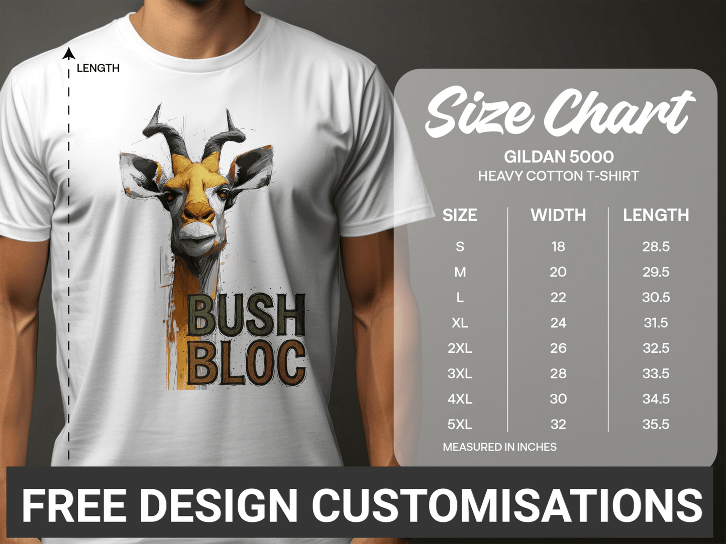 RMA APPAREL Bush Bloc Antelope Illustration Mens, Womens T-Shirt - Bush Block White T-Shirt - RMA APPAREL - Roclla Media Apparel Store