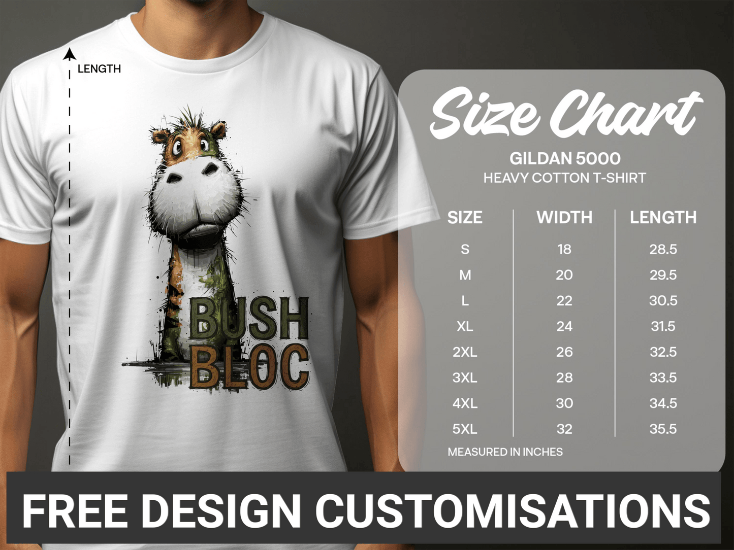 RMA APPAREL Bush Bloc Wildlife Animal Unisex T-Shirt Sizes - Bush Block White T-Shirt - RMA APPAREL - Roclla Media Apparel Store