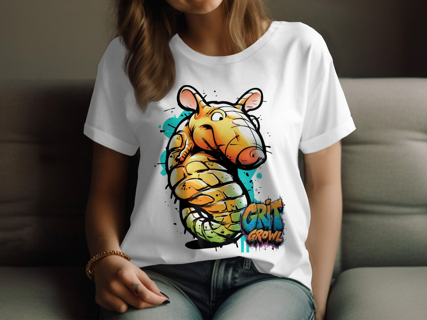 RMA APPAREL Cartoon Armadillo Wildlife Graphic Unisex T-Shirt - Grit & Growl White T-Shirts - RMA APPAREL - Roclla Media Apparel Store