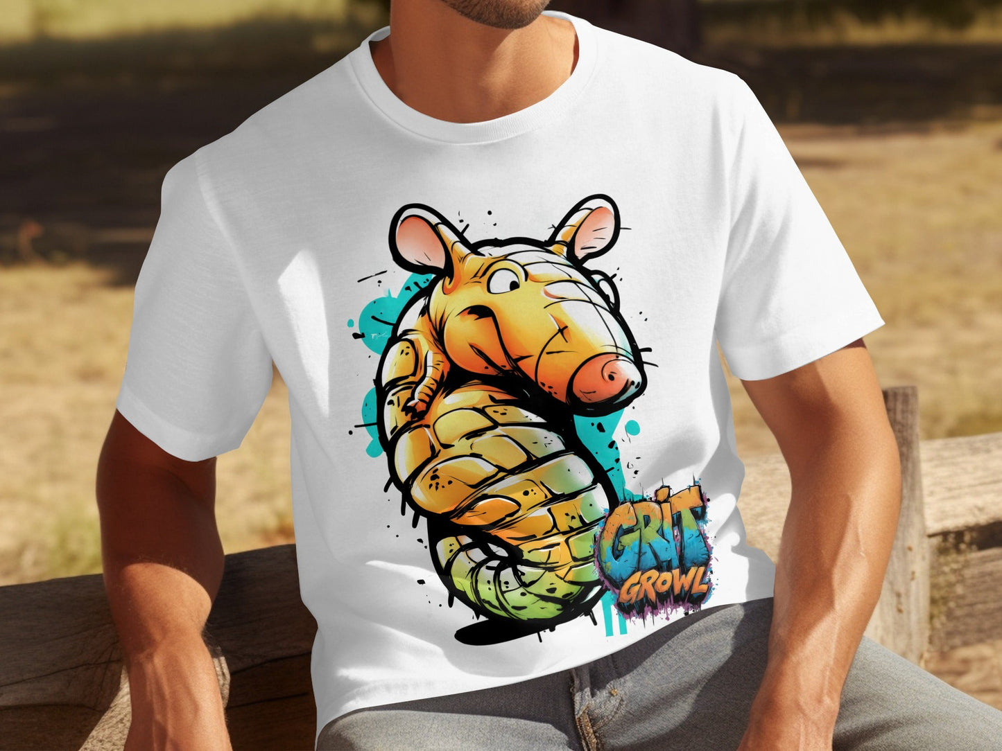 RMA APPAREL Cartoon Armadillo Wildlife Graphic Unisex T-Shirt - Grit & Growl White T-Shirts - RMA APPAREL - Roclla Media Apparel Store