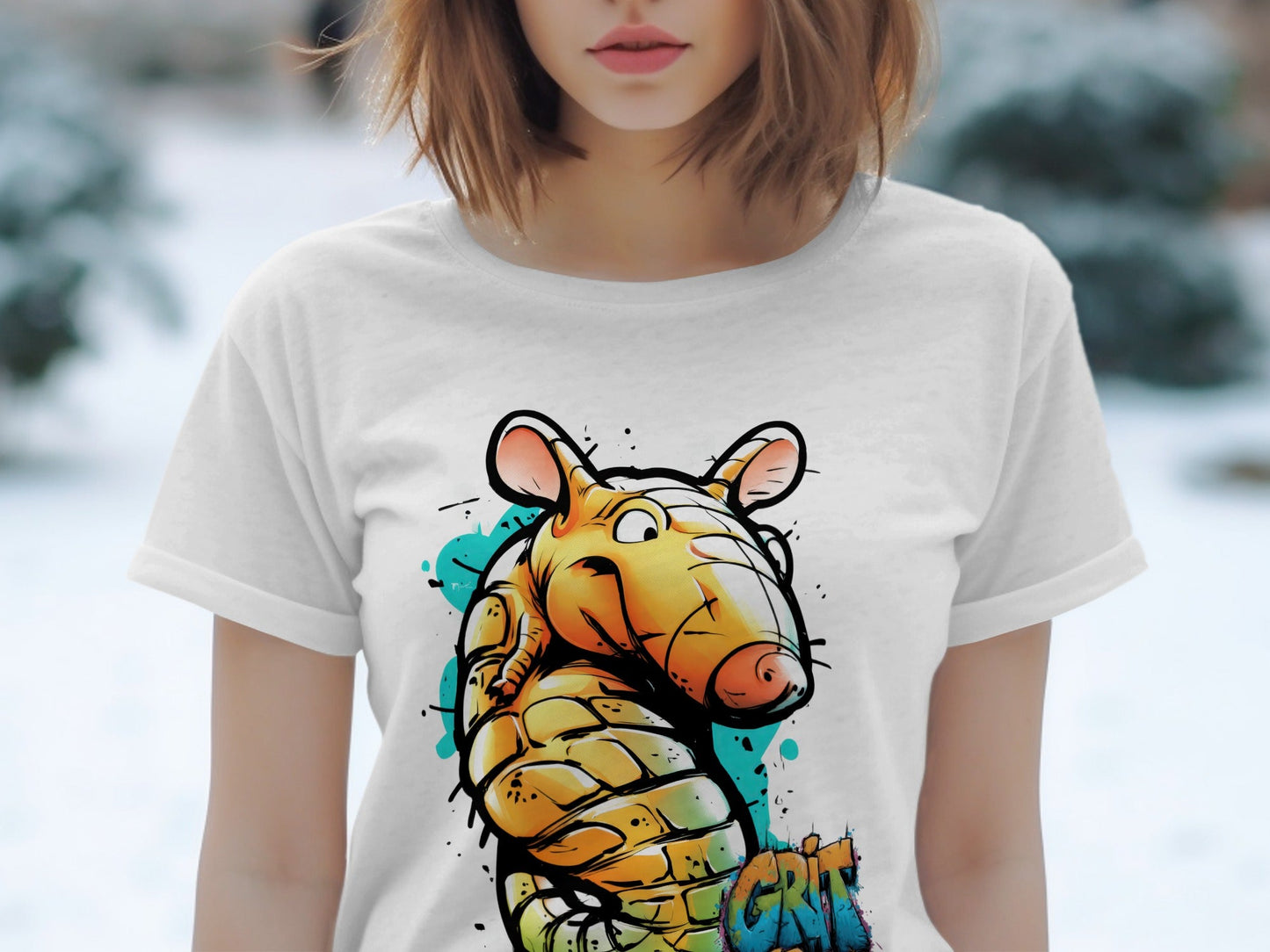 RMA APPAREL Cartoon Armadillo Wildlife Graphic Unisex T-Shirt - Grit & Growl White T-Shirts - RMA APPAREL - Roclla Media Apparel Store