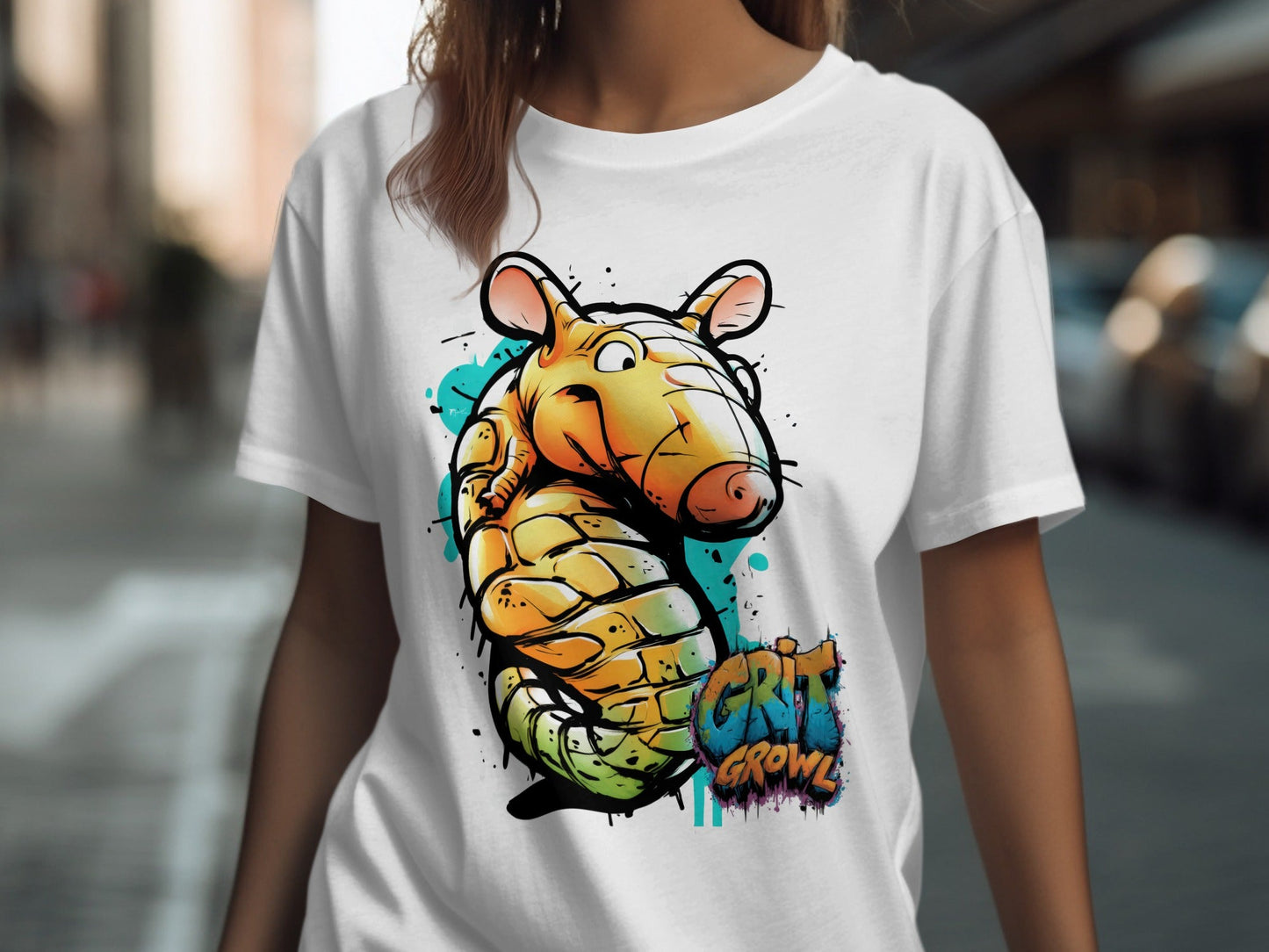 RMA APPAREL Cartoon Armadillo Wildlife Graphic Unisex T-Shirt - Grit & Growl White T-Shirts - RMA APPAREL - Roclla Media Apparel Store