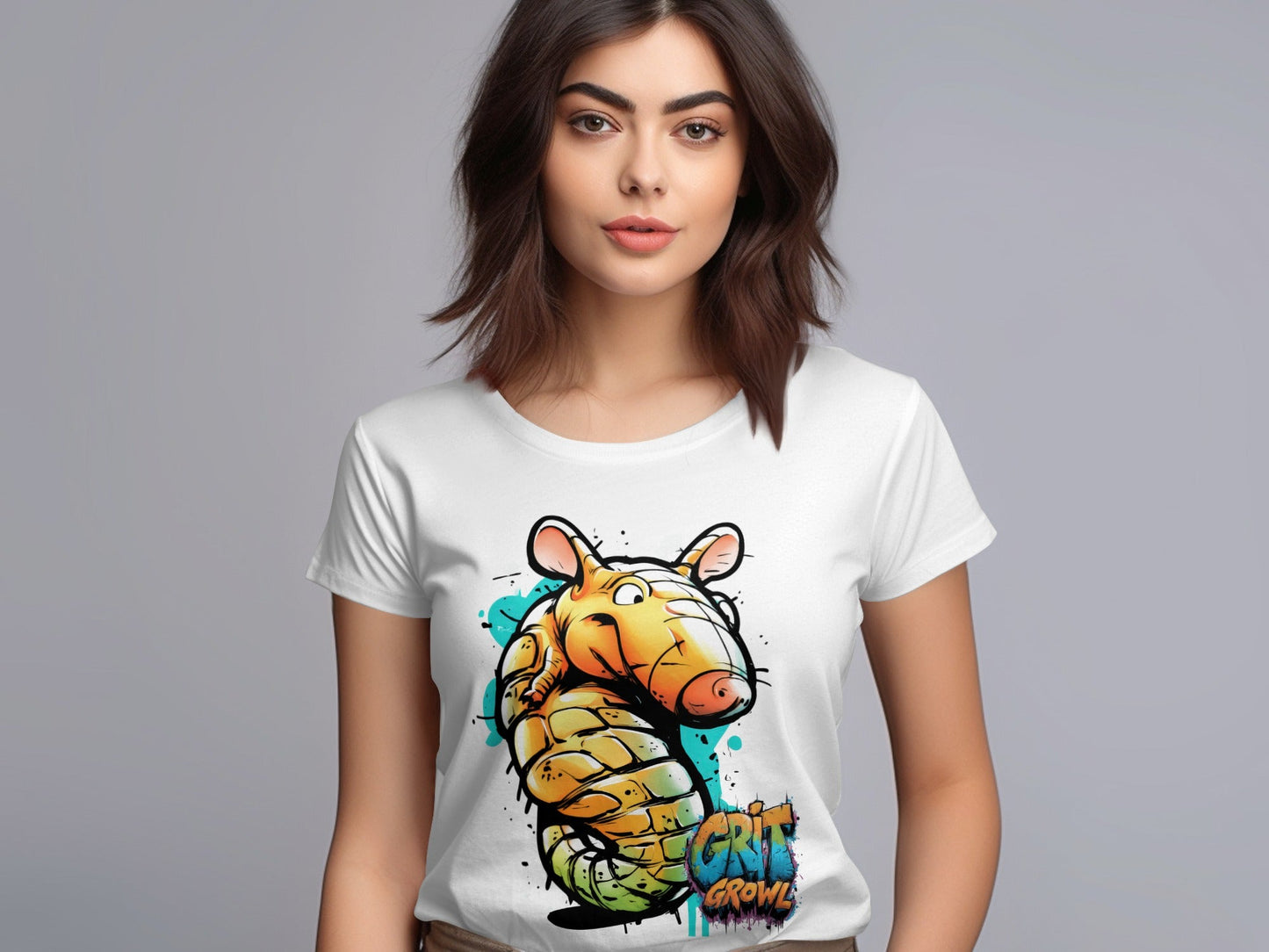 RMA APPAREL Cartoon Armadillo Wildlife Graphic Unisex T-Shirt - Grit & Growl White T-Shirts - RMA APPAREL - Roclla Media Apparel Store