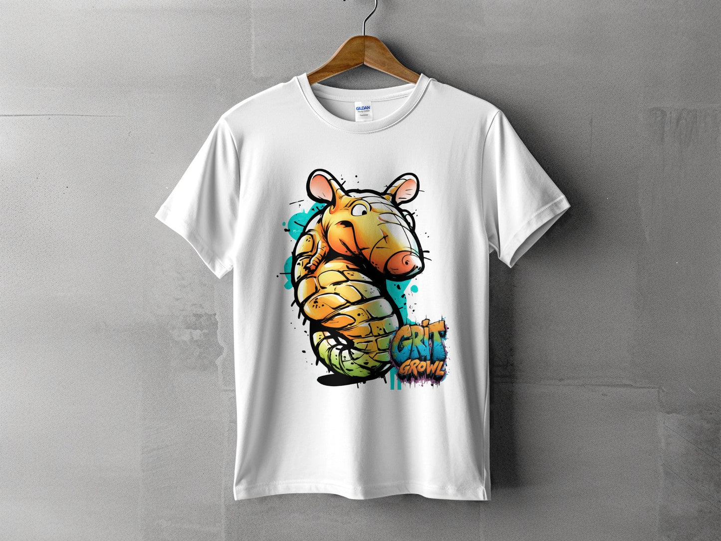 RMA APPAREL Cartoon Armadillo Wildlife Graphic Unisex T-Shirt - Grit & Growl White T-Shirts - RMA APPAREL - Roclla Media Apparel Store
