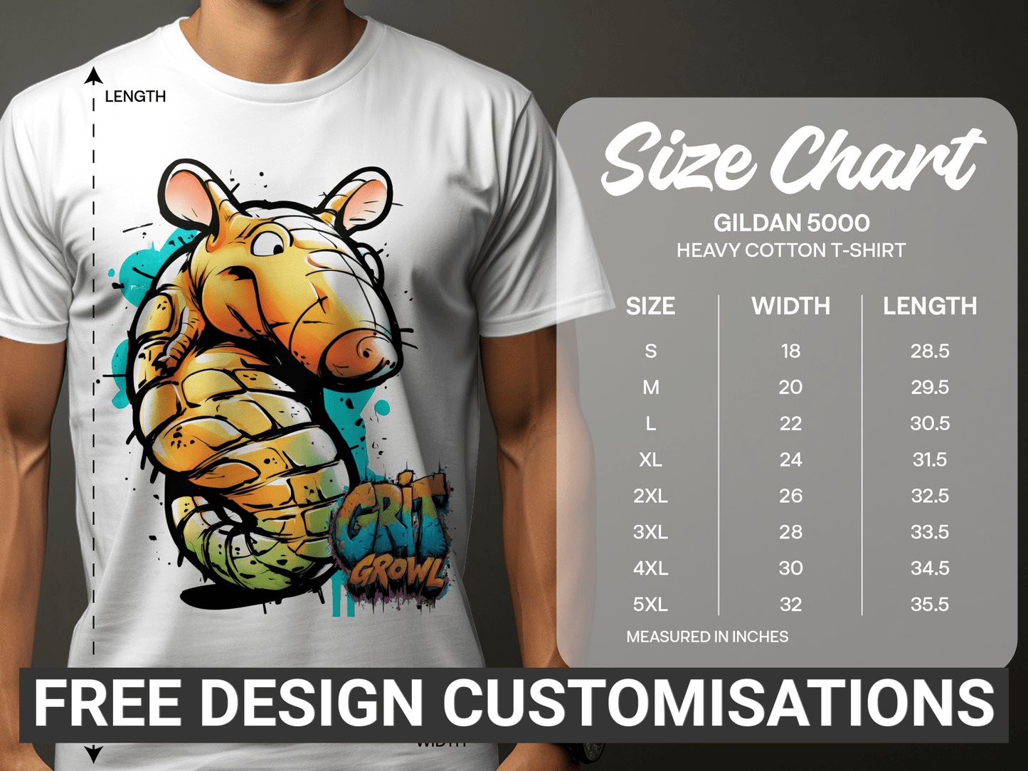 RMA APPAREL Cartoon Armadillo Wildlife Graphic Unisex T-Shirt - Grit & Growl White T-Shirts - RMA APPAREL - Roclla Media Apparel Store