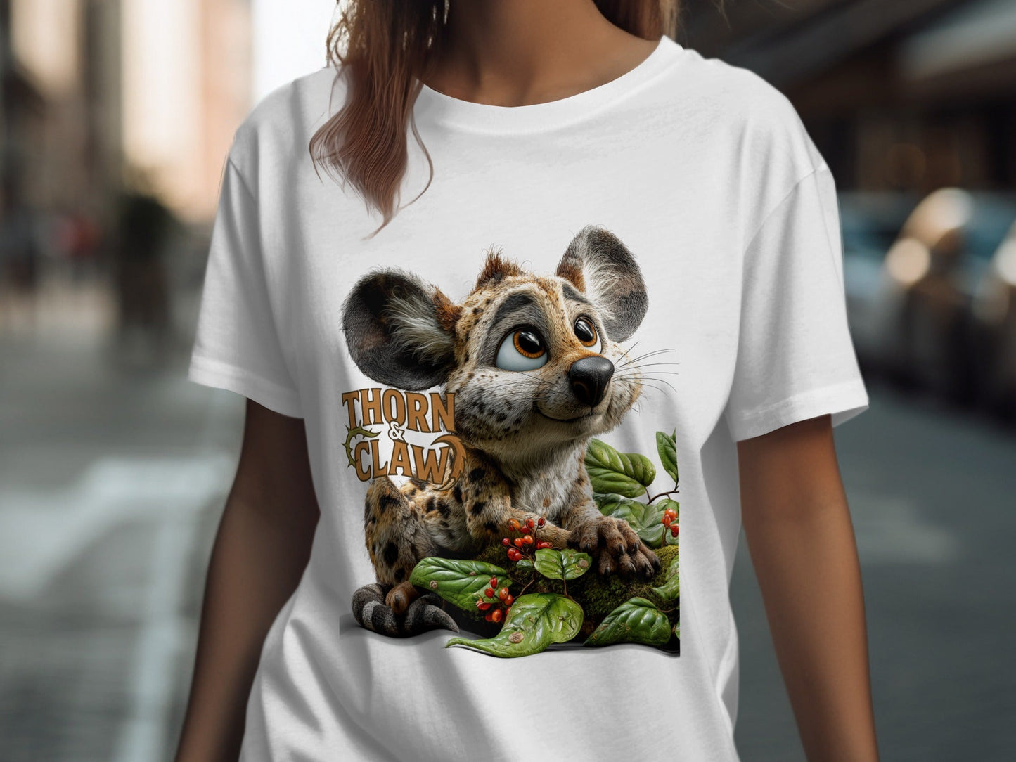 RMA APPAREL Cartoon Hyena Thorn Claw Unisex Wildlife T-Shirt - Thorn & Claw White T-Shirts - RMA APPAREL - Roclla Media Apparel Store