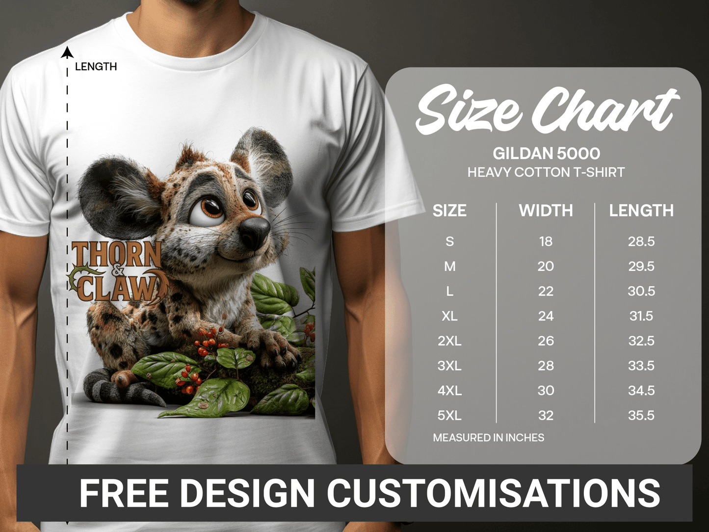 RMA APPAREL Cartoon Hyena Thorn Claw Unisex Wildlife T-Shirt - Thorn & Claw White T-Shirts - RMA APPAREL - Roclla Media Apparel Store