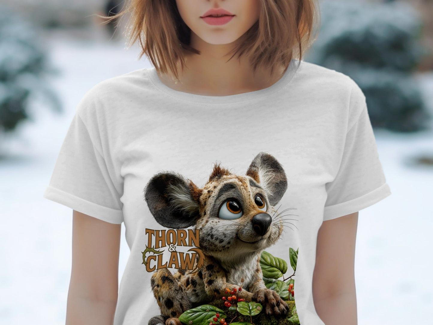 RMA APPAREL Cartoon Hyena Thorn Claw Unisex Wildlife T-Shirt - Thorn & Claw White T-Shirts - RMA APPAREL - Roclla Media Apparel Store