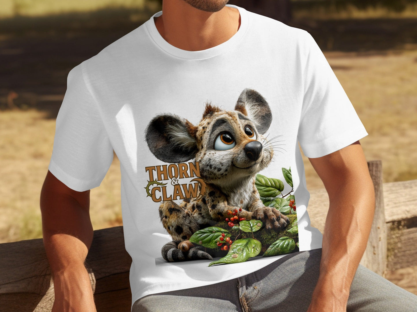 RMA APPAREL Cartoon Hyena Thorn Claw Unisex Wildlife T-Shirt - Thorn & Claw White T-Shirts - RMA APPAREL - Roclla Media Apparel Store