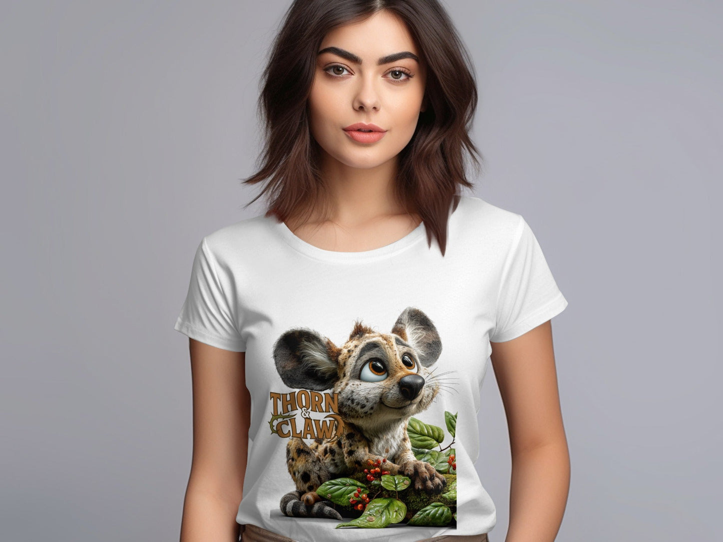 RMA APPAREL Cartoon Hyena Thorn Claw Unisex Wildlife T-Shirt - Thorn & Claw White T-Shirts - RMA APPAREL - Roclla Media Apparel Store