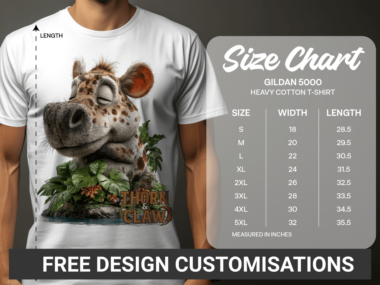 RMA APPAREL Cartoon Hyena Wildlife Unisex Sizes S to 5XL T-Shirt - Thorn & Claw White T-Shirts - RMA APPAREL - Roclla Media Apparel Store
