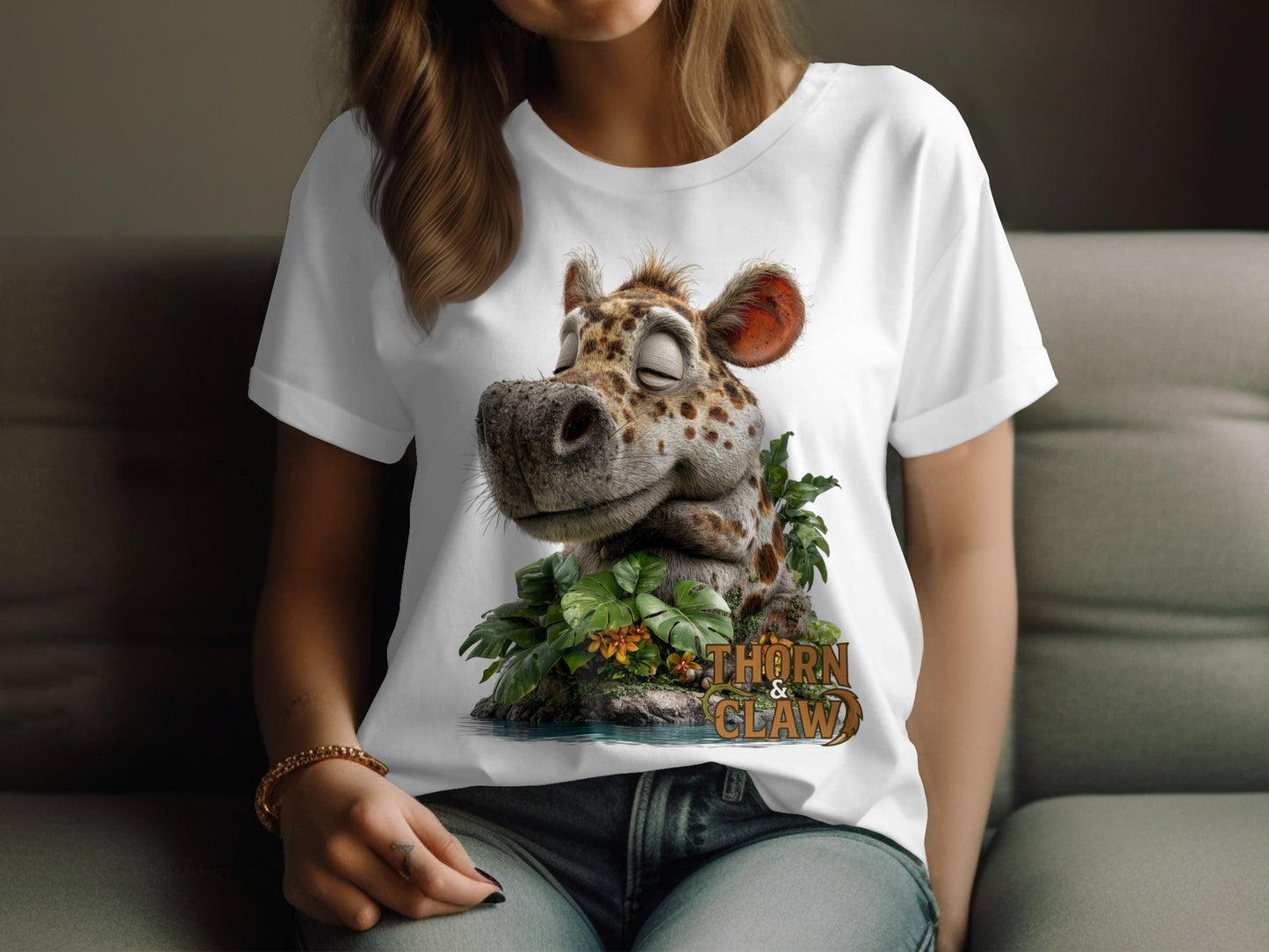 RMA APPAREL Cartoon Hyena Wildlife Unisex Sizes S to 5XL T-Shirt - Thorn & Claw White T-Shirts - RMA APPAREL - Roclla Media Apparel Store