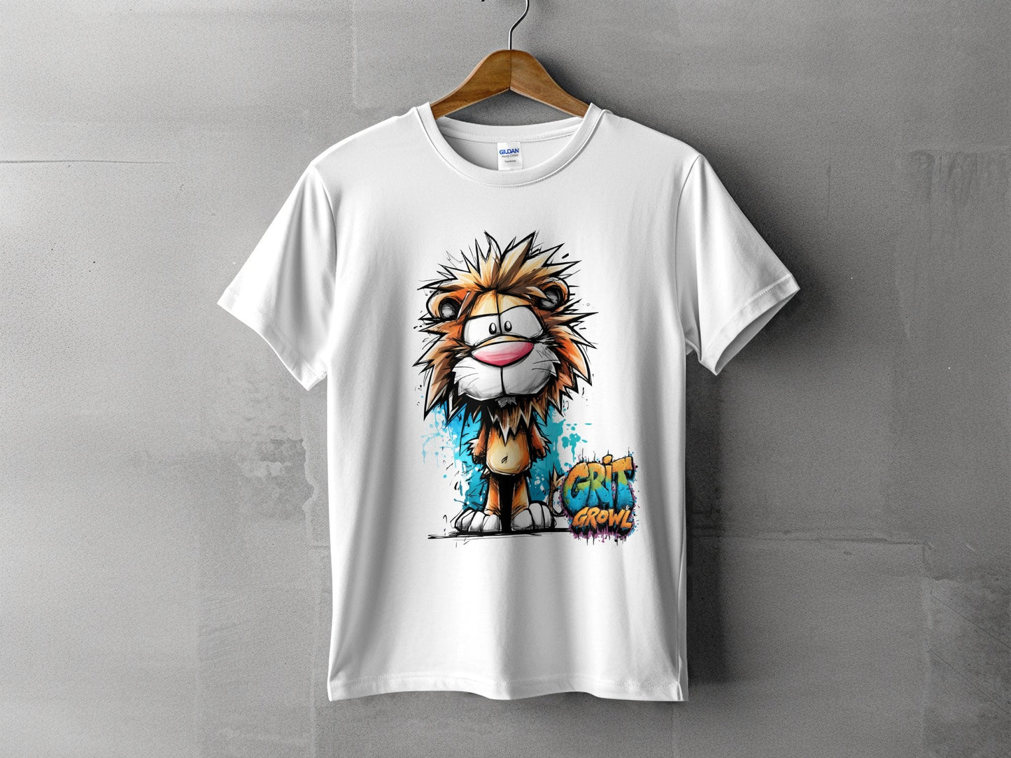 RMA APPAREL Cartoon Lion Colourful Mens Womens T-Shirt - Grit & Growl White T-Shirts - RMA APPAREL - Roclla Media Apparel Store