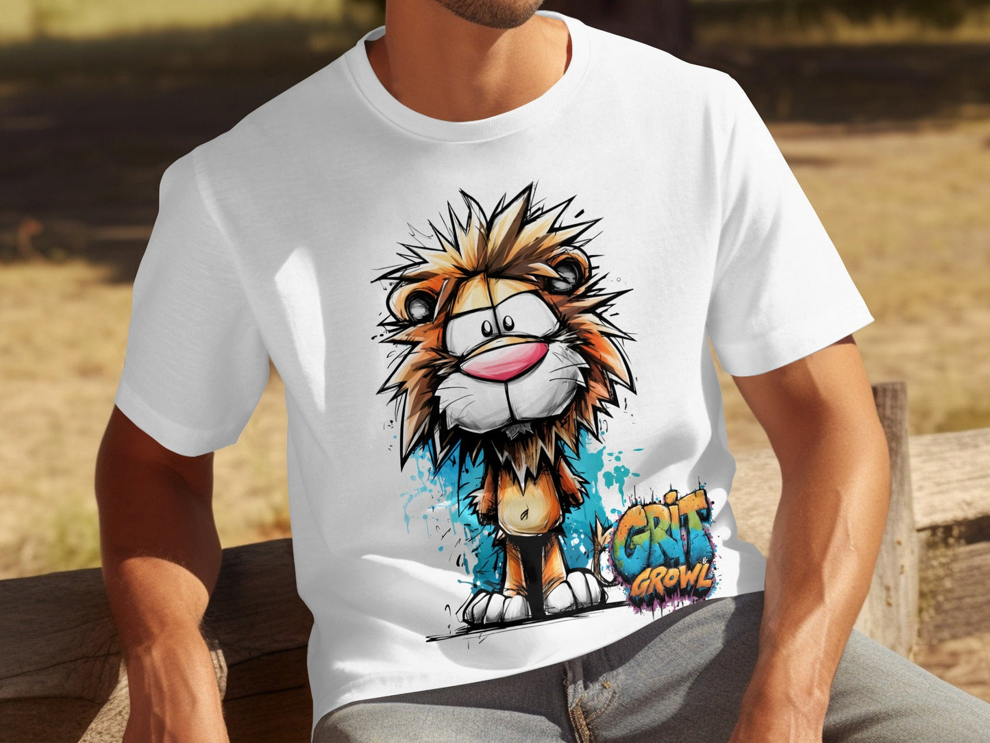RMA APPAREL Cartoon Lion Colourful Mens Womens T-Shirt - Grit & Growl White T-Shirts - RMA APPAREL - Roclla Media Apparel Store