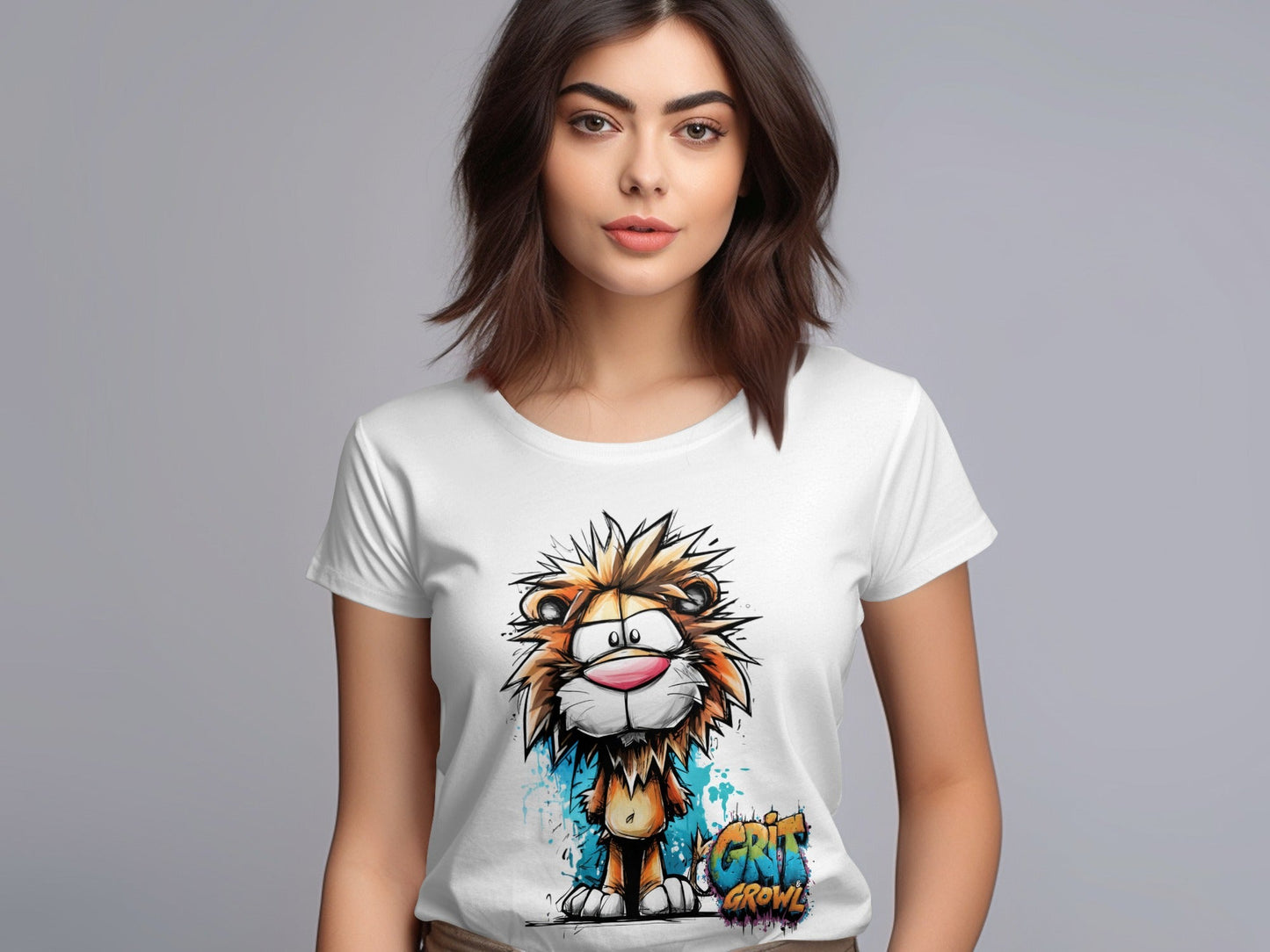 RMA APPAREL Cartoon Lion Colourful Mens Womens T-Shirt - Grit & Growl White T-Shirts - RMA APPAREL - Roclla Media Apparel Store