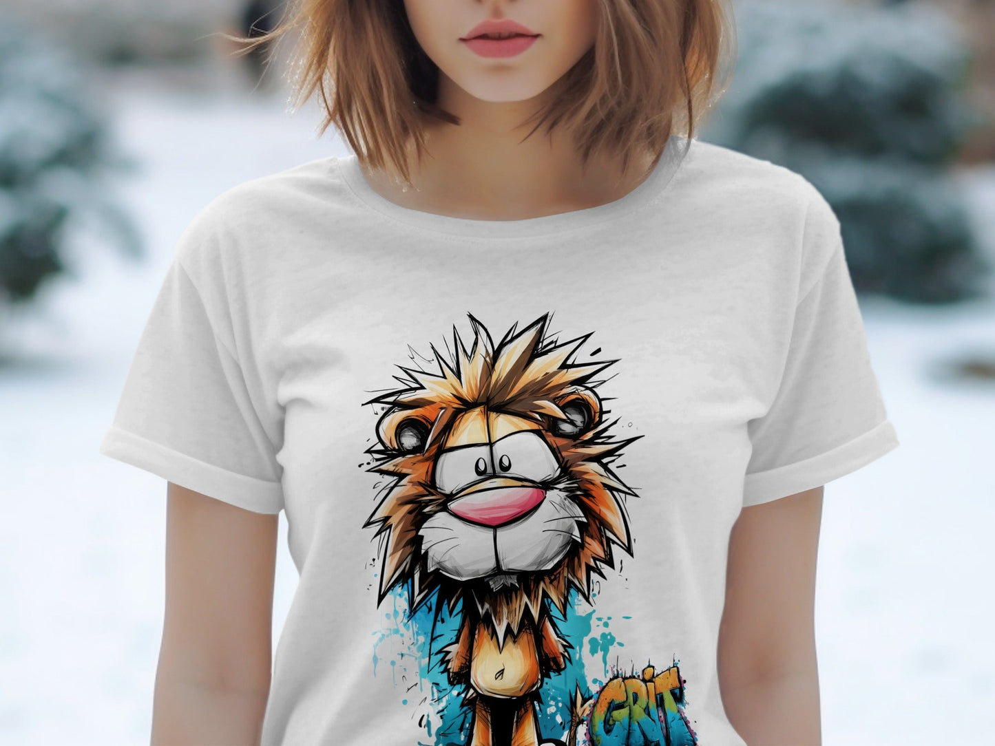 RMA APPAREL Cartoon Lion Colourful Mens Womens T-Shirt - Grit & Growl White T-Shirts - RMA APPAREL - Roclla Media Apparel Store