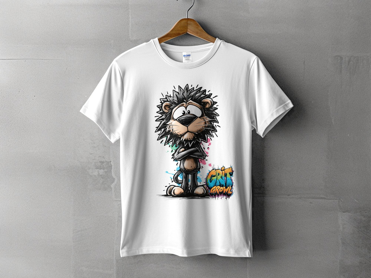 RMA APPAREL Cartoon Lion Sizes S to 5XL Unisex T-Shirt - Grit & Growl White T-Shirts - RMA APPAREL - Roclla Media Apparel Store